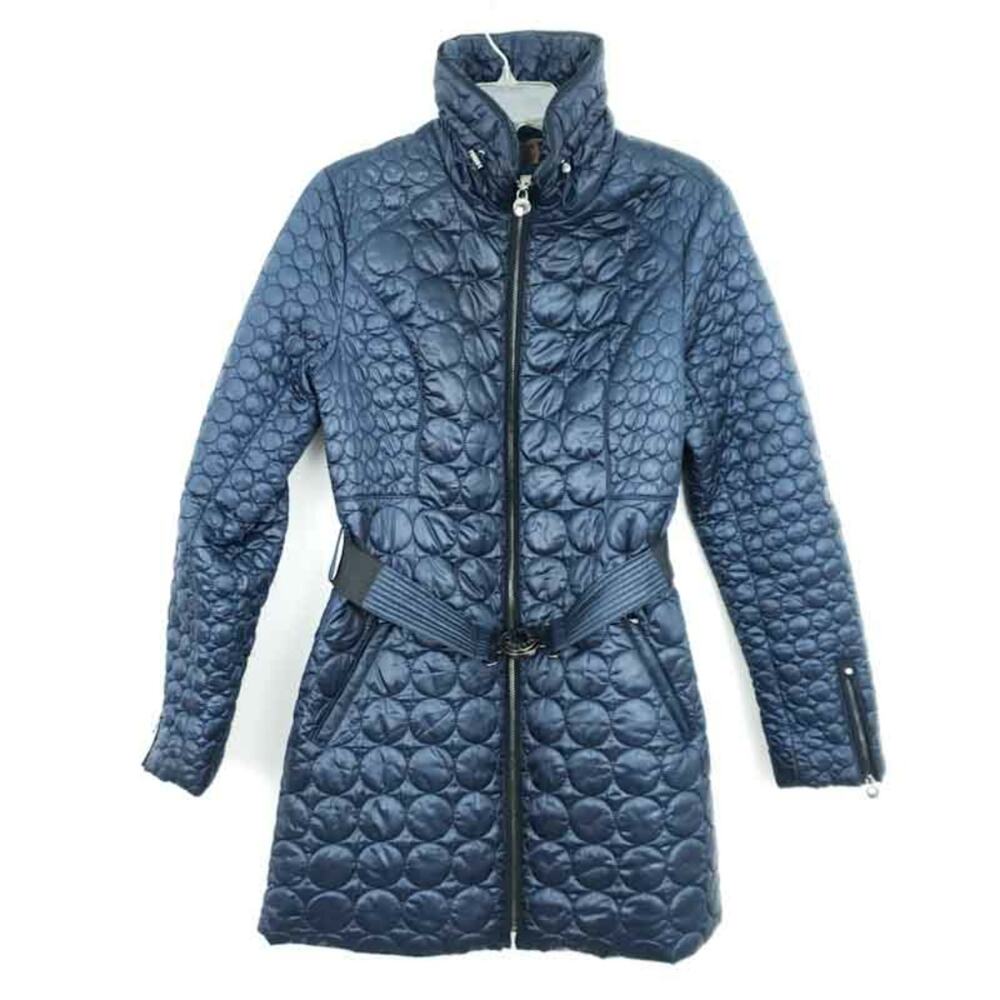 Laundry Shelli Segal Puffer Coat Belted Mid-Length Navy Blue Women Medium